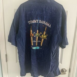Tommy Bahama Casting Crew Navy Silk Embroidered Shirt